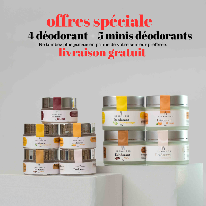 Pack Duo Familial – 4 Déodorants 40 g + 5 Minis 20 g (Parfums au choix) 💚