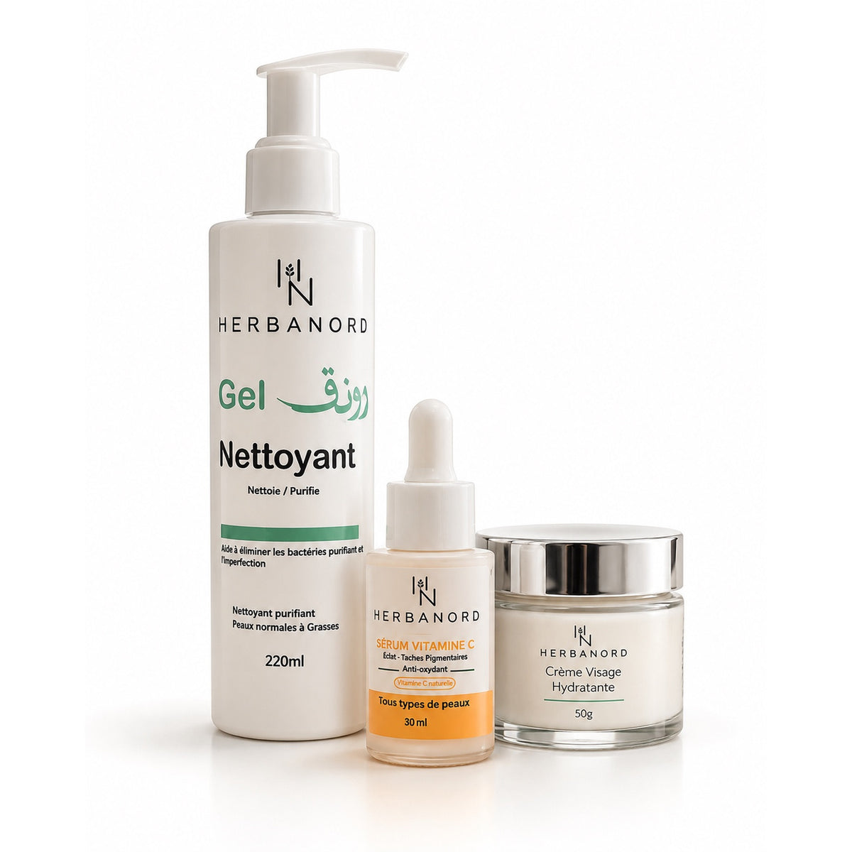 Pack Ronaq Essentiel — Routine Éclat Quotidienne : Nettoyant, Sérum Vitamine C & Crème Hydratante