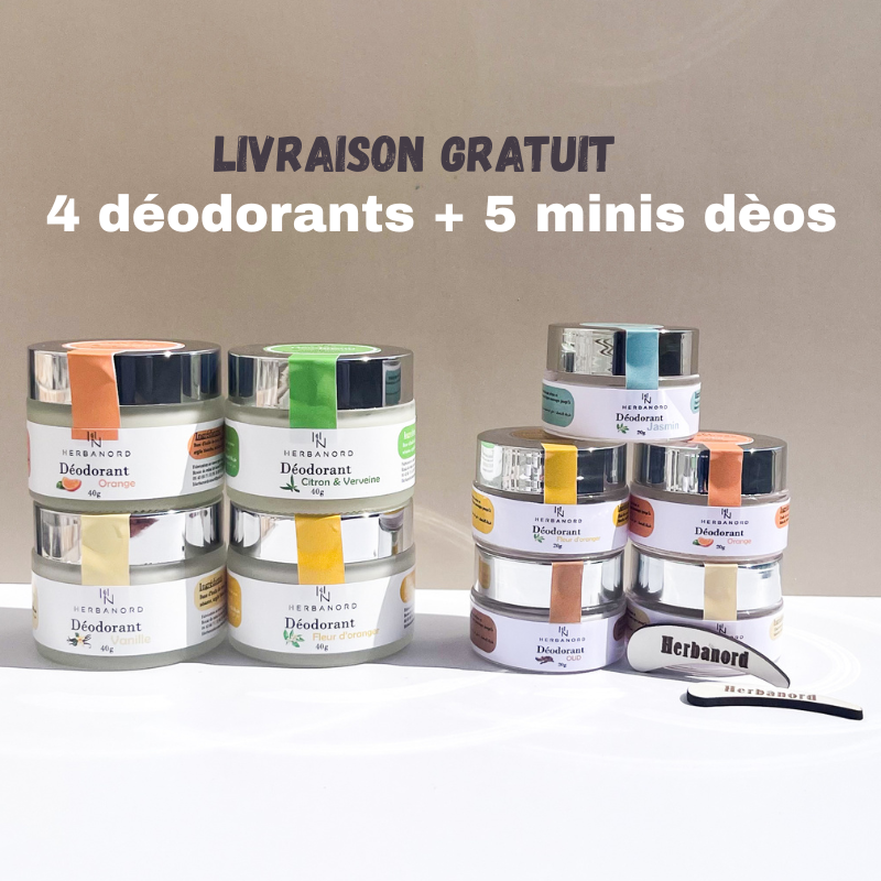 Pack Duo Familial – 4 Déodorants 40 g + 4 Minis 20 g (Parfums au choix) 💚