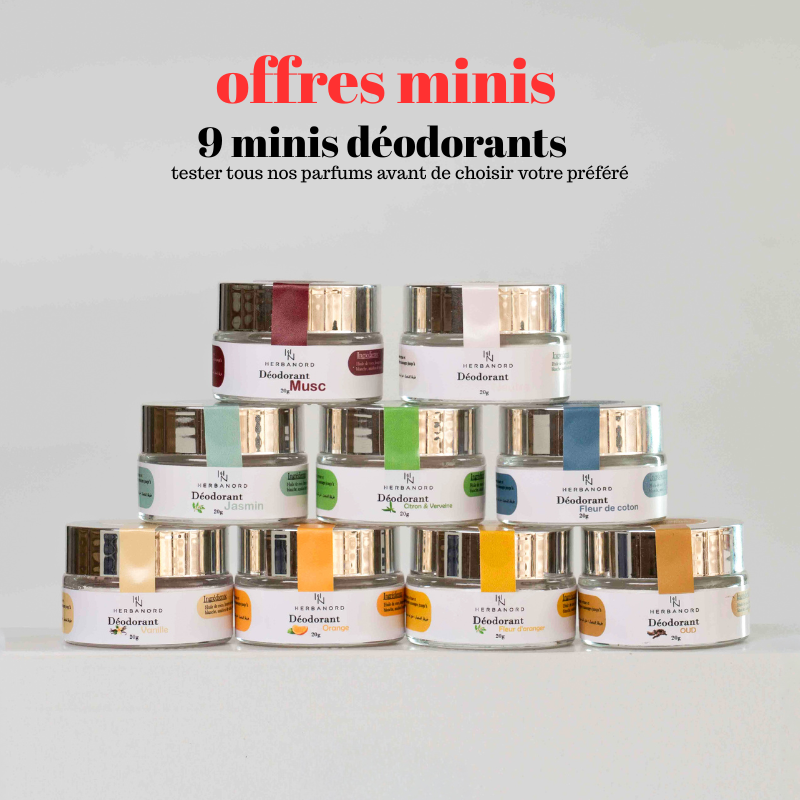 pack 9 Mini Déodorants Naturels Herbanord /20 g chacun