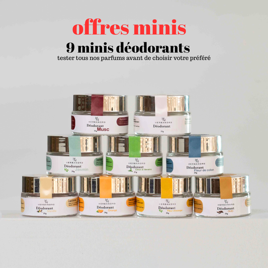 pack 9 Mini Déodorants Naturels Herbanord /20 g chacun